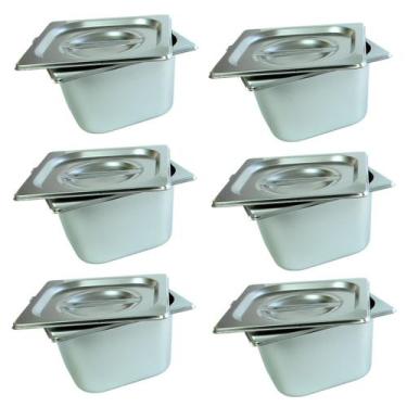Imagem de 6 Cuba Gastronomica Inox Com Tampa 1/6x100 Gn Buffet Cozinha - JMA Ino