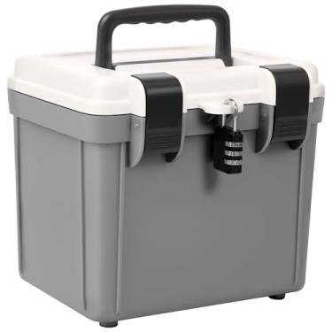 Imagem de XYDHQS SAFECombination Lock Box, organizador portátil de grande capacidade com trava de combinação, 21,5 x 18 x 19 cm, cofre de documentos resistente a impactos para viagens de escritório em casa