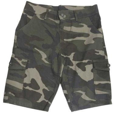 Imagem de Bermuda Sarja Cargo Camuflada Masculina Adulto - Olv Jeans, 46, Verde