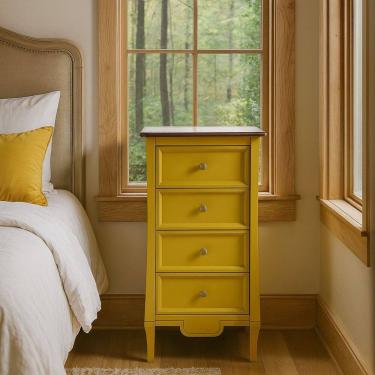 Imagem de Cômoda Alta 4 Gavetas Estreita Amsterdã Amarelo / Amêndoa