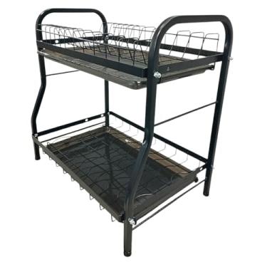 Imagem de Organizador Secador Escorredor de Louça Dois Andares de Ferro Preto com Pé Emborrachado e Bandeja Dobb ELD4241