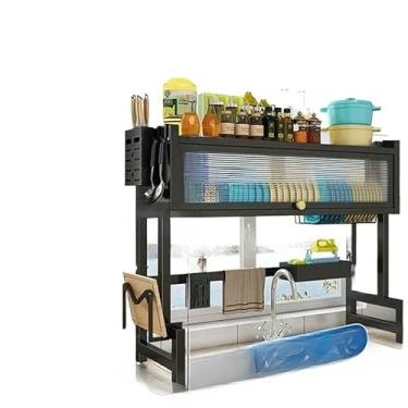 Imagem de 85cm Escorredor De Louça Suspenso Boutique Kitchen Rack Aço Inoxidável Organizador Louça Qualidade (E 2 andares 1 portas 85cm)