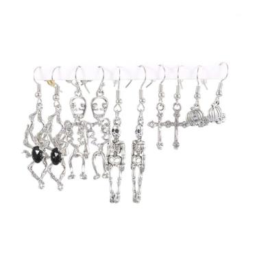 Imagem de Conjunto de brincos femininos de Halloween com teia de aranha e caveira, acessórios engraçados, bijuterias de Halloween, 1, Metal, Sem pedra preciosa