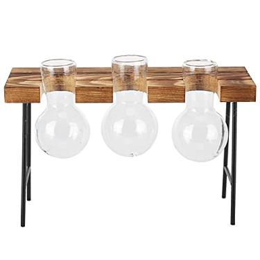 Imagem de Vaso de Planta DIY retrô, Plantador de Vidro de Mesa, Suporte de Madeira Feito à Mão, Vaso de Vidro, Plantador de Plantas Hidropônicas, para Casa, Escritório, Jardim Com Design