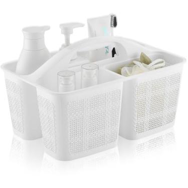 Imagem de Cesta de chuveiro portátil de plástico, cesta de chuveiro de limpeza dividida com compartimentos de alça organizador de armazenamento para banheiro, faculdade, cozinha, itens essenciais de dormitório
