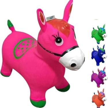 Imagem de Cavalinho Upa Upa Inflável Musical Infantil Grande Pula Pula de Borracha Resistente (Rosa)