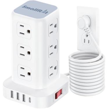 Imagem de SMALLRT Protetor De Surtos De Energia Pd20W, Cabo De Extensão De 16,5 Pés, Filtro De Linha Com 12 Saídas Usb E 4 Portas Usb (1 Usb C), Extensor De Tomada Multiplugue Com Plugue Plano, Proteção Contr