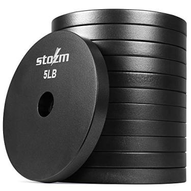 Imagem de STOZM Placa de peso de aço premium de 2,54 cm – Conjunto de placas de peso de 12 x 2,27 kg para treinamento de força, condicionamento de musculação, levantamento de peso e crossfit (preto) (EZ2X)