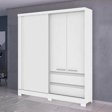 Imagem de Guarda Roupa Armário Roupeiro Cabideiro Condor Quarto 3 Portas 2 Gavetas Flex Branco Brilho