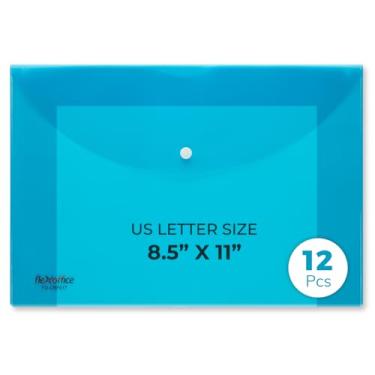 Imagem de FLEXOFFICE 12 envelopes de plástico tamanho legal com fecho de pressão 23 x 30 cm, azul, organizador de pastas de arquivos para guardar documentos, tamanho A4, carta dos EUA, para material escolar e