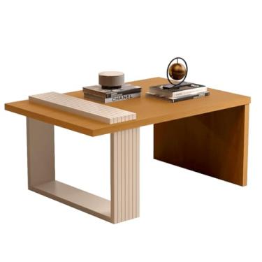 Imagem de Mesa de Centro Retangular para Sala com Pés Ripados Apoio Lateral Decoração Moderna(Nature/Off White)