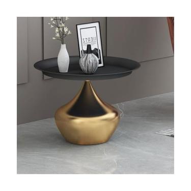 Imagem de Mesa de centro de design simples, mesa lateral redonda de 59,9 cm, mesa de canto de metal resistente para sala de estar, cabeceira, mesa de centro moderna para espaços pequenos, mesa de cabeceira de