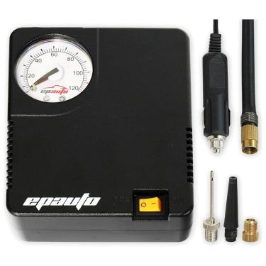 Imagem de Mini Compressor de Ar Elétrico Automotivo, portátil, 12V DC, 60 PSI com adaptadores, EPAUTO AT 006 4, Preto