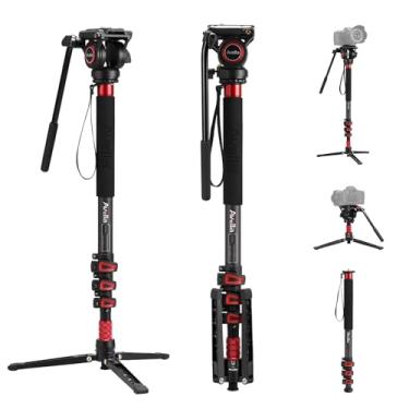 Imagem de Avella CD324 Kit de Monopod de Vídeo de Fibra de Carbono, com Cabeça Fluida e Pés Removíveis, Carga Máxima de 71 Polegadas 5,4 kg para DSLR e Câmera de Vídeo