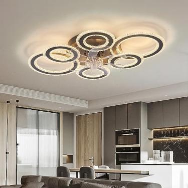 Imagem de Lâmpada com Ventilador, Ventilador de Teto de Cristal Moderno com Lâmpada e Controle Remoto, Silencioso, Colaboração com Alexa e Google Assistant, Regulável, Ventilador de Teto Anelar com Lu