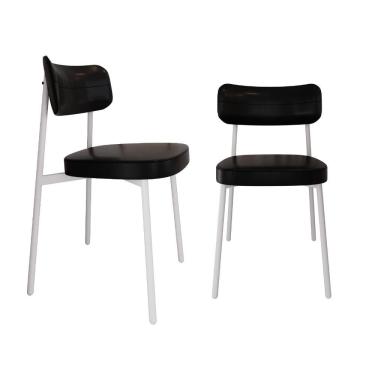 Imagem de Conjunto 2 Cadeiras De Jantar Alloa Courino Preto Estrutura Branca