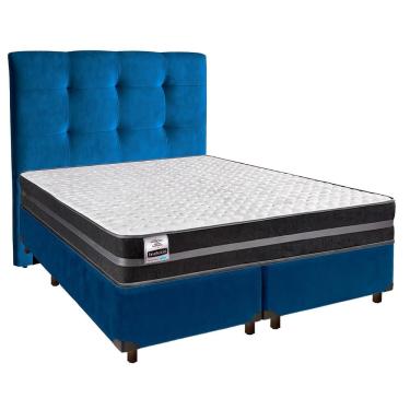 Imagem de Cama + Box Azul E Colchão Molas Ultralastic Queen - Bogota Inducol + Cabeceira