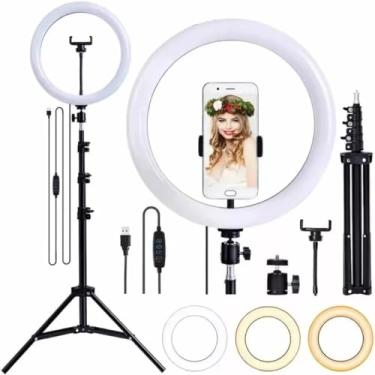 Imagem de Kit de Iluminação com Anel de LED, Ring Light 26cm e Tripé Ajustável 2,1m – Luz Profissional em 3 tonalidades para Fotos, Vídeos e Lives