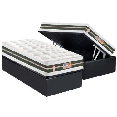 Imagem de Cama Box Baú Solteiro: Colchão Molas Pocket Ensacadas Castor Silver Star Air Max 3d + Base Crc Suede Gray (88x188)