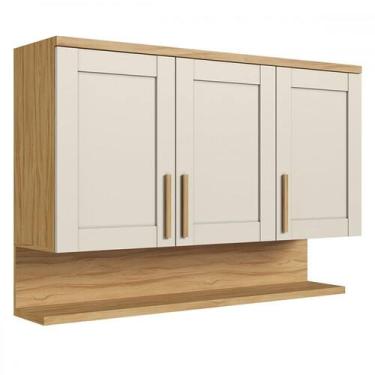 Imagem de Armário Aéreo Cozinha 120 Cm Riesling 3 Portas 100% Mdf Amêndoa/Off Wh