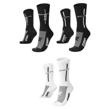 Imagem de Kit 03 Pares Meia HUPI Jesus Tamanho LT 34-38 Preto/Branco, Preto, Bra