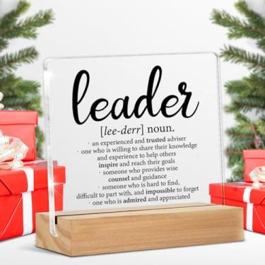 Imagem de Leader Appreciation Gifts for Boss Mentor Manager Leadership Leader Definition Placa decorativa de mesa transparente placa de acrílico com suporte para prateleira de mesa