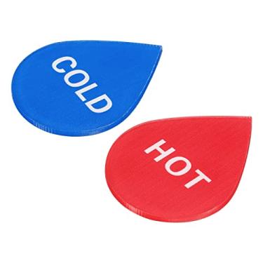 Imagem de Etiqueta autoadesiva para água quente/fria, 5 pares/pacote com 10 placas adesivas em forma de gota acrílica para torneiras, pias, vermelho/branco, azul/branco