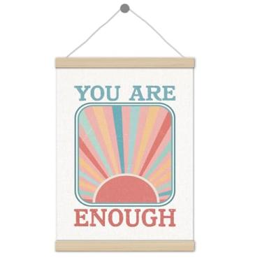Imagem de Moldura para pôster Boho Sunshine You are Enough 30,5 x 40,6 cm, decoração de sala de aula boho, decoração de arte de parede positiva inspiradora para sala de jogos em casa, sala de aula