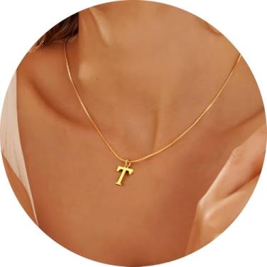 Imagem de Colar com pingente de inicial personalizada A-Z, joia minimalista de aço inoxidável para mulheres, pingente de alfabeto personalizado, F, Aço inoxidável, Sem Pedra Preciosa