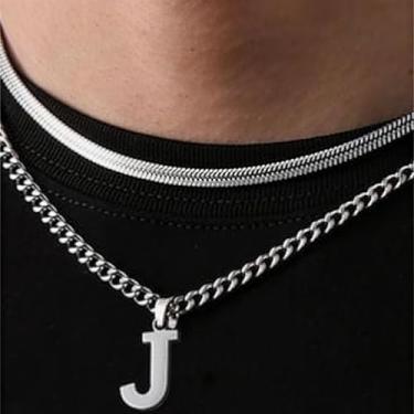 Imagem de Coleção de 26 colares com pingente de alfabeto em camadas, design de corrente dupla (cobra e elos cubanos), joias urbanas hip hop para uso diário e casual, One Size, Aço inoxidável, Sem Pedra Preciosa