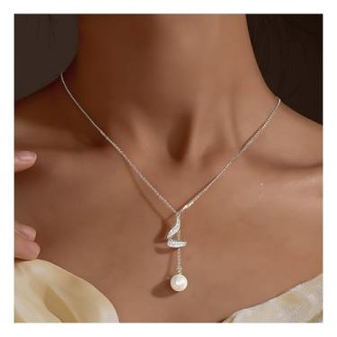 Imagem de Colares de pérolas para mulheres, colar com pingente de pérola de gota única, formato de concha oca, colar de corrente gargantilha CZ joia moderna, One Size, Cobre, Sem Pedra Preciosa