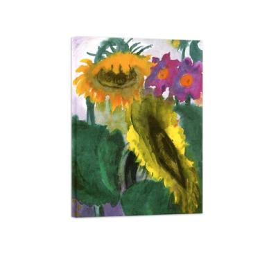 Imagem de BMZFYBS Pôster e impressões em tela de flores vintage - reprodução de pintura de arte de parede famosa - girassóis em plena floração - imagens prontas para pendurar tela embrulhada 70 x 100 cm 27 x 39