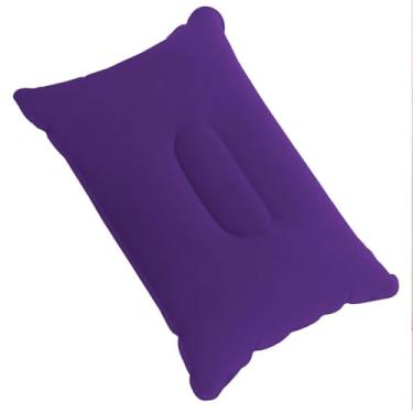 Imagem de Travesseiro Inflável de Veludo, Almofada Portátil Dobrável em Roxo para Viagem, Camping e Escritório, Design Antiderrapante e Textura Aveludada, Enchimento Rápido