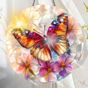 Imagem de Apanhador solar de acrílico colorido, decoração de janela suspensa de borboleta com design de vitral impresso, apanhador de sol, arte de parede de arco-íris, ideia de presente e ornamento de jardim