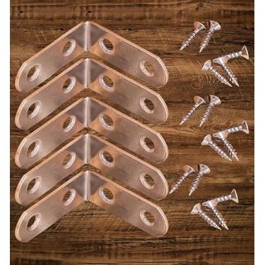 Imagem de 5 peças de suportes de canto de aço inoxidável juntas de 90 graus suporte de ângulo reto em forma de L suportes de canto fixadores para móveis, 20 parafusos incluídos (1,6 x 4 cm)
