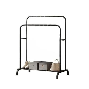 Imagem de Cabideiro De Chão Com Sapateira Arara De Roupas Cabideiro Portátil Regulável Organizador Para Roupas E Calçados(preto/pólo duplo)