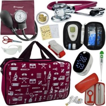 Imagem de Kit Bolsa Cores Aparelho de Pressao Esfigmomanometro Estetoscópio Medi