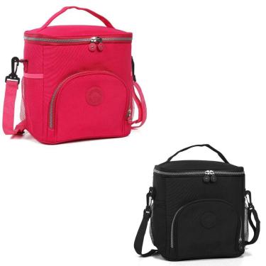 Imagem de Kit 2 Bolsas Térmicas De Mão Com Alça Ajustavel Para Marmita Lancheira Impermeável pink-pre