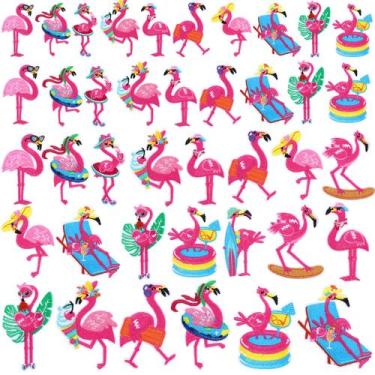 Imagem de Tigeen 48 peças de adesivos bordados rosa Flamingo Iron-On