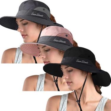 Imagem de Boné ZOORON, pacote com 3, rabo de cavalo feminino, proteção UV Safari