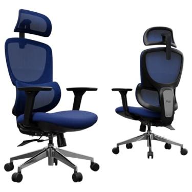 Imagem de Cadeira de escritório ergonômica, cadeira de mesa de encosto alto com apoios de braço 4D, cadeira giratória reclinável de 135° com trava de inclinação de 3 níveis, encosto de cabeça 2D e assento