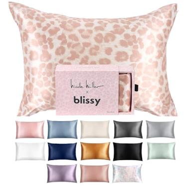 Imagem de Blissy Fronha de seda - 100% seda de amoreira pura - 22 fibras de alta qualidade Momme 6A - capa de almofada de seda para cabelo e pele - regular, rainha e rei (Nicole Miller - guepardo malva, rainha)