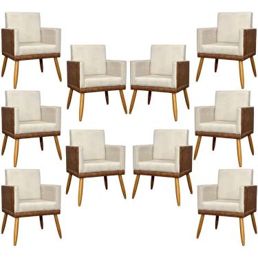 Imagem de Kit 10 Poltrona Para Recepção Lis Corino E Suede Cores - Bege, Suede/corino