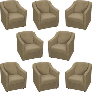 Imagem de Kit 8 Poltronas Mila Pé De Plástico Cromado - Nude Suede