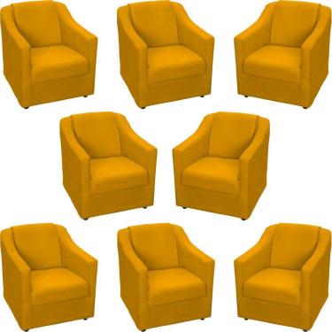 Imagem de Kit 8 Poltronas Mila Pé De Plástico Cromado - Mostarda Suede