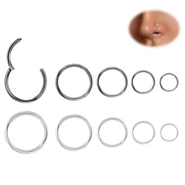 Imagem de WINSENET 10 argolas de nariz 16G 18G 20G argolas de nariz para mulheres 316L aço cirúrgico argola de nariz articulada clicker concha septo anéis tragus cartilagem piercing lábio piercing joias 6 mm-14