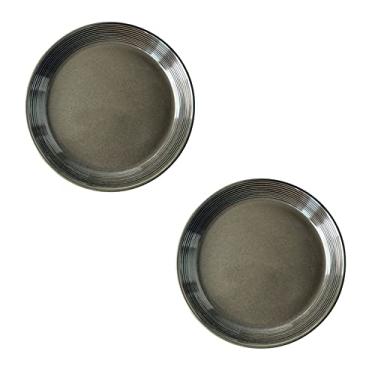 Imagem de Série retrô de 20 cm, design de linhas de alívio, cerâmica para salada, massa, fruta, aperitivo, sobremesa, pratos de Natal, pratos de jantar de Natal, conjunto de 2 pratos de jantar pretos