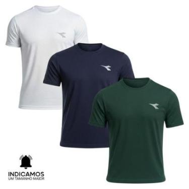 Imagem de Kit 3 Camisetas Diadora Small Logo Masculina - Branco e Verde Escuro XGG-Masculino