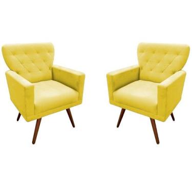 Imagem de Kit 2 Poltronas Decorativa Aurora Suede Amarelo Pés Madeira Mz Decor -