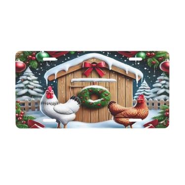 Imagem de Placa de licença engraçada de frango de Natal para frente do carro placas de carro metal de alumínio adequado para placa de porta de caminhão, bar, café, acessórios automotivos para homens e mulheres